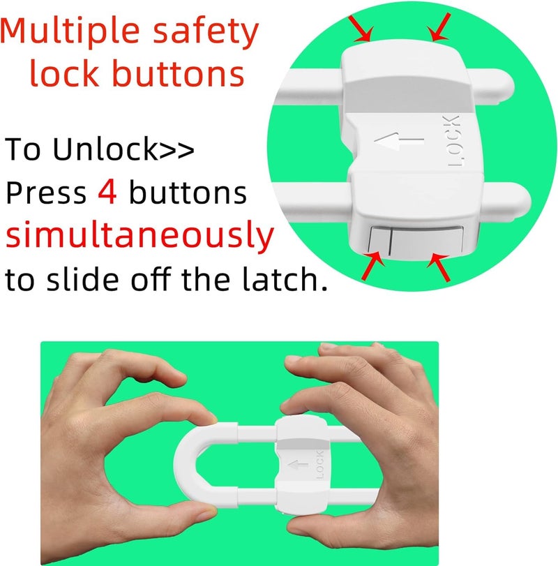 TERDEWE (3 pack white) 4 button Cabinet Locks, U-Shaped Proofing Drawers Safety Child Locks Adjustable, for Wardrobe,Kitchen,Bathroom,Drawer,Fridge,Cupboard Doors Knobs & Handles - Image 3